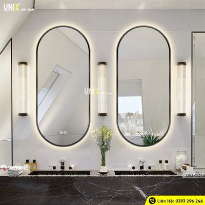 Gương oval viền thép hậu led cho không gian phòng tắm tối giản, lịch sự và tinh tế